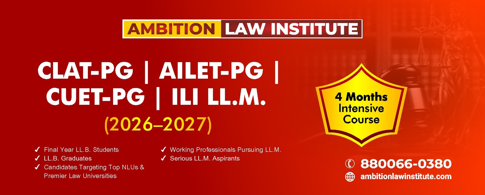 CLAT-PG | AILET-PG | CUET-PG | ILI LL.M. (2026–2027)